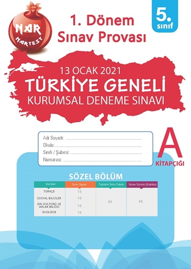 5. Sınıf Kurumsal Deneme A Sözel Kitapçığı Türkiye Geneli 1. Dönem Sınav Provası 2021