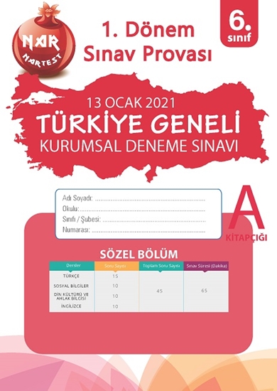6. Sınıf Kurumsal Deneme A Sözel Kitapçığı Türkiye Geneli 1. Dönem Sınav Provası 2021